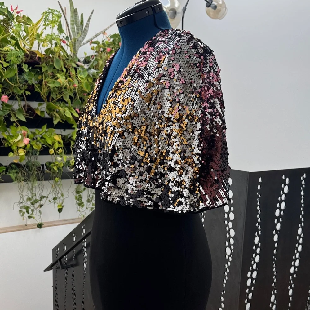 Black Dress with Sequin Cape - Size 12 - Picture 3 of 6